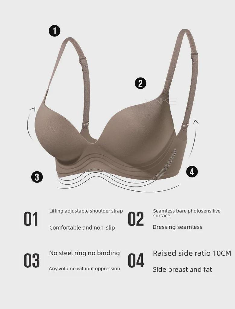 Бесшовный мягкий бюстгальтер с глубоким V-образным вырезом для маленькой груди — без стального кольца, предотвращает провисание и увеличивает грудь по бокам