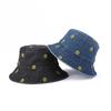 Spring and Summer Department Smiling Face Cute Little Fresh Student Versatile Shade Anti-hat Denim Blue Bucket Hat Woman