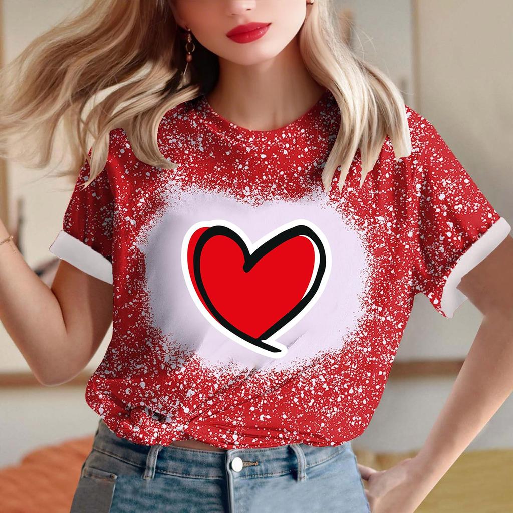 Женская свободная футболка с круглым вырезом и принтом ко Дню святого Валентина с короткими рукавами