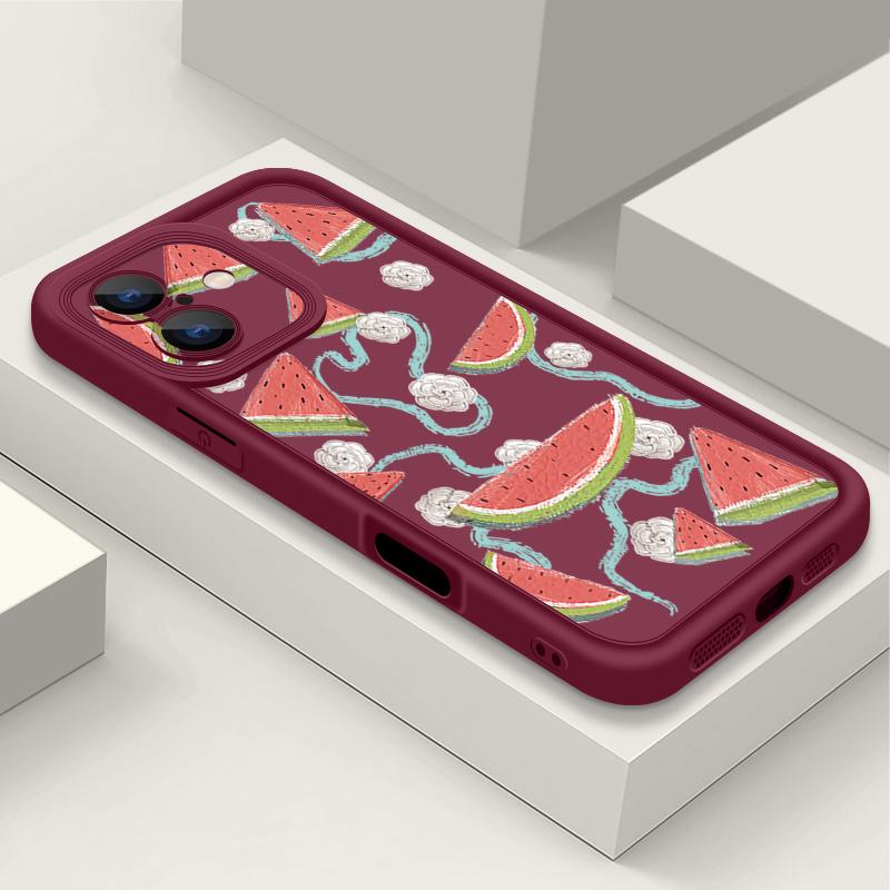For iPhone 16 Pro Max Fruit Print Phone Case For iPhone 16e 15 14 13 12 Pro Max Plus 11 XR XS Watermelon Print Phone Case TPU Soft Shockproof Cover