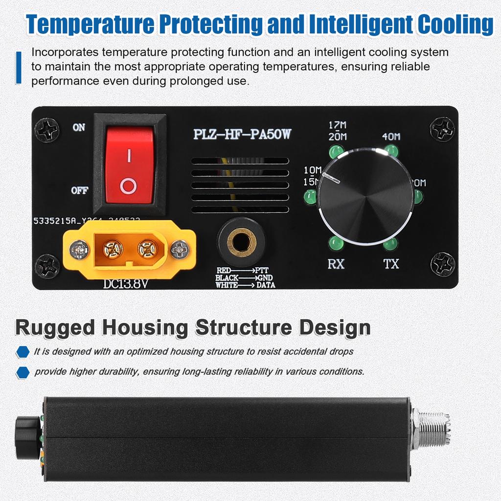 50W Portable Shortwave Power Amplifier with 4 Gear LPF Automatic Transmit and Receive Switching Compatible with