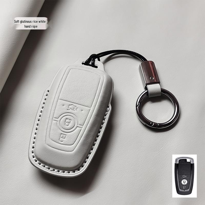 Genuine Leather Key Case for Ford Focus, Mondeo, Edge, Escort, Explorer, and Raptor.