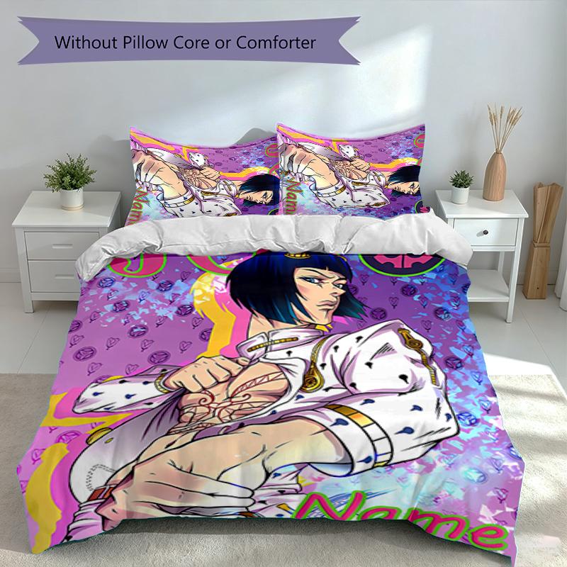 3pcs Custom Name JoJo's Bizarre Adventure Set,Includes 1 Duvet Cover and 2 Pillowcases,All-season Bedroom Decor