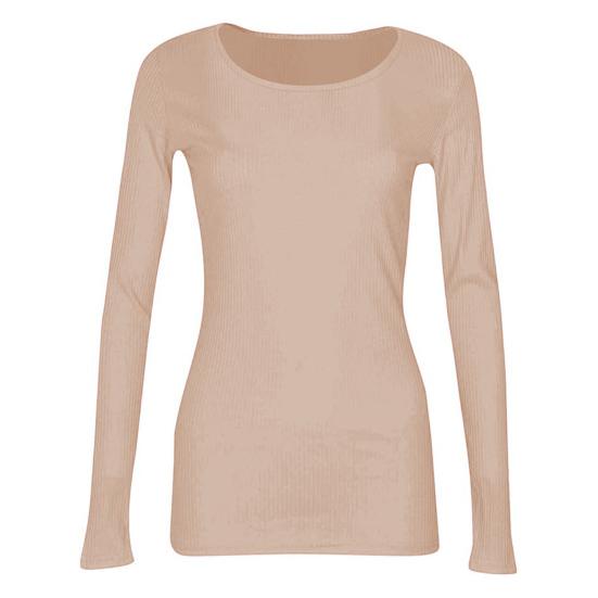 Женский ребристый топ с длинным рукавом, облегающий топ, стандартный крой, легкий, с круглым вырезом