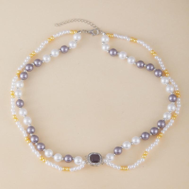 Двухслойное крученое ожерелье из искусственного жемчуга смешанных цветов, французская цепочка для свитера, легкая роскошная цепочка для ключицы, подарок для вечеринки