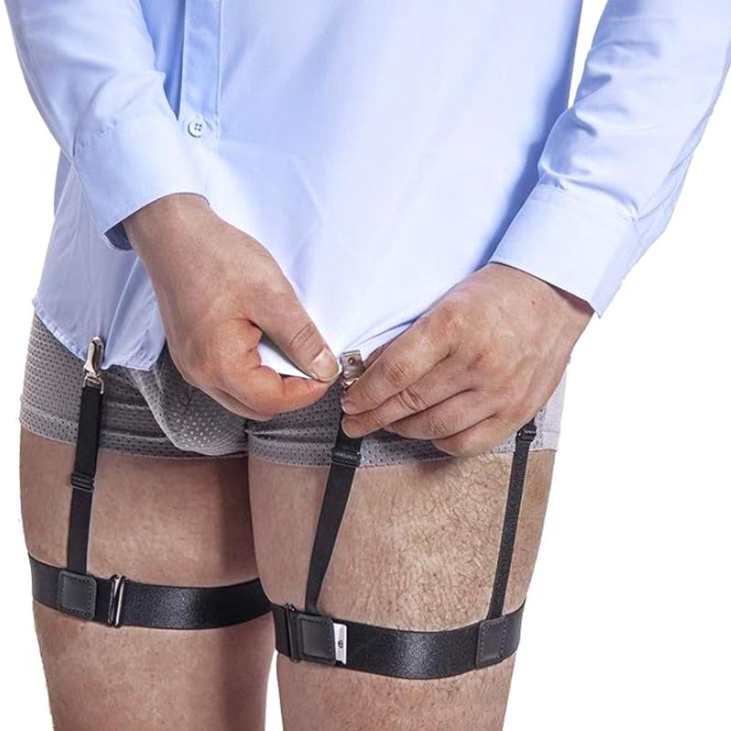 1 пара мужских подтяжек для рубашки, пояс с нескользящими фиксирующими зажимами, держит рубашку заправленной, на ногу/бедро, подвязки, регулируемый фиксирующий ремешок