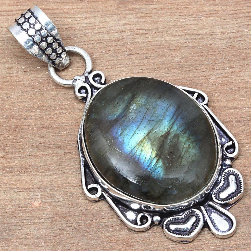 Pendant Shiney Labradorite Gemstone Valentine'Day Gifted Silver Jewelry 2.25"
