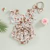 Girls Romper Head Band Suit Summer Fly Sleeve Square Neck Bull Print Romper Bow Headwear