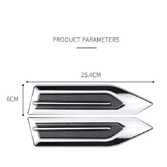 Car Fender Hood Trim Chrome Grille Shark Gill Air Flow Vent Sticker Accessories