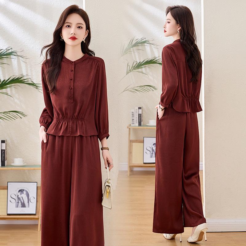 2025 Women's Spring Fashion Set: Stand-Up Collar Jacket & Wide Leg Pants