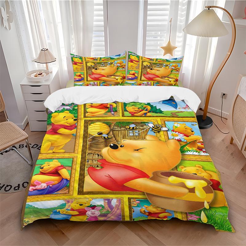 3Pcs Winnie Pooh Honey Adventure Bedding Set Quilt Cover Pillowcase Home Christmas Xmas Halloween Gift 1 Duvet Cover 2 Pillowcase M924573