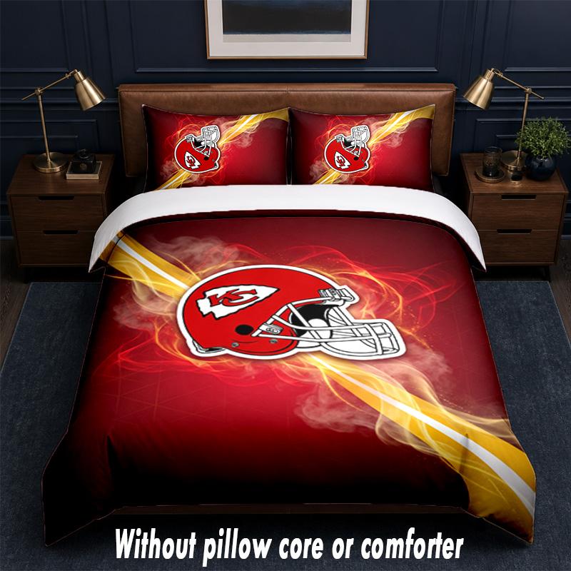 Kansas City Chiefs Design Bed Bedding Set 1 Duvet Cover + 2 Pillowcases Soft Breathable Household Bed Linens