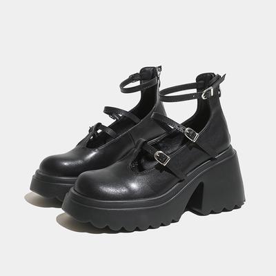 Женские кожаные туфли с толстой подошвой и Т-образным ремешком, весна, новые британские туфли со шнуровкой, универсальные мокасины