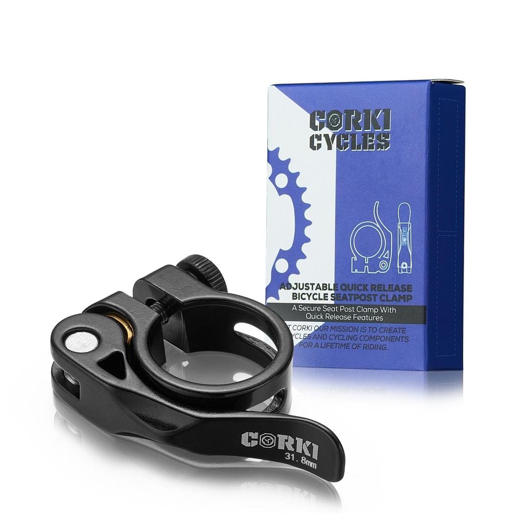 Corki Cycles Bicycle Seat Clamp Aluminum Alloy Lightweight Quick Release Seatpost Clamp Easy To Install Black 31.8mm