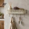 Wall Mounted Storage Rack Floating Shelves, Metal Shelf with 5 Hooks, Key Holder Entryway Organizer Hooks Mail Organizer, for Living Room Bedroom