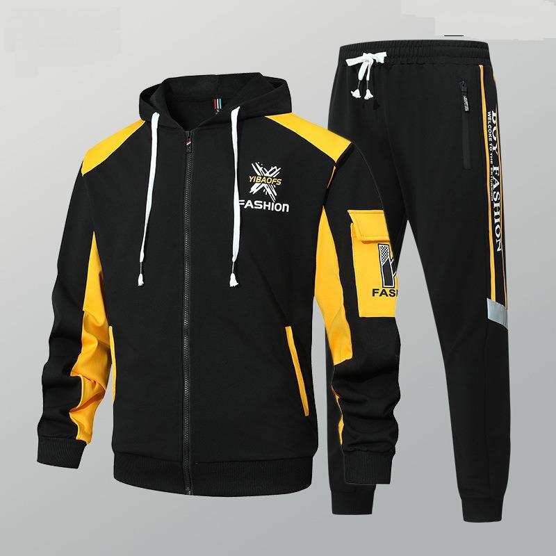 Повседневный спортивный костюм для молодых мужчин Мужской и стильный кардиган и брюки Мода высокой улицы Комплект из двух предметов