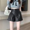 Women’s Leather Shorts High-waisted A-line Wide Leg Shorts Y2k Solid All-match Casual Clothing Vintage Style Spring Autumn
