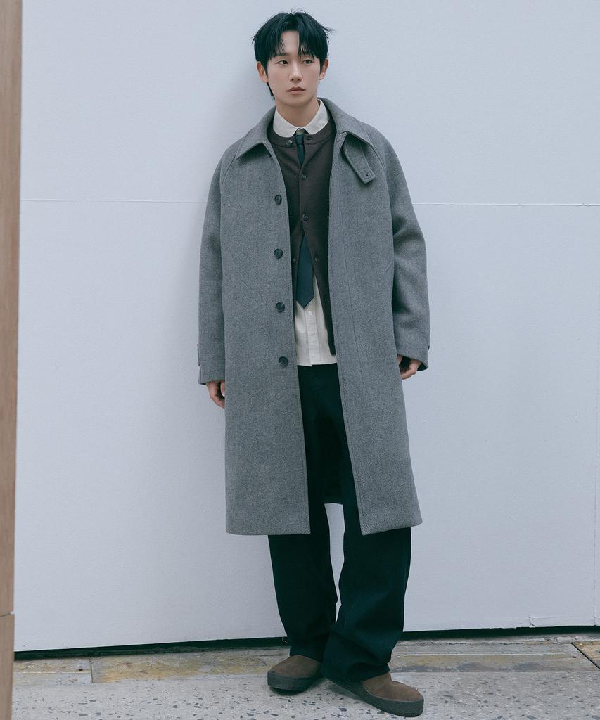 Mindbridge [Couture] Herringbone Oversized Balmacaan Long Coat
