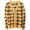 Spring and Autumn Knitted Cardigan V-Neck Colour Blocking Stripe Slimming Blouse Jacket