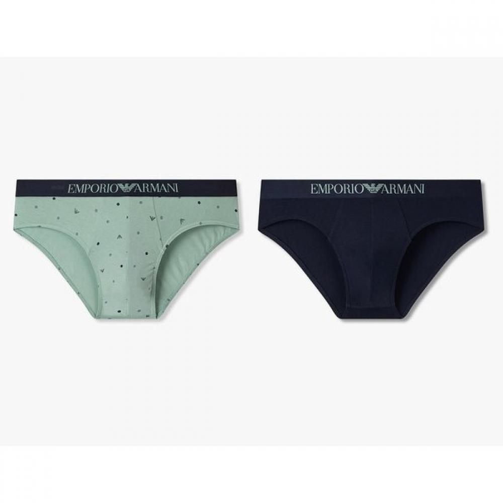 Emporio Armani Мужские Трусы-слипы Хлопковые Однотонные с Узором из Логотипов и Полосой с Логотипами 2 Штуки