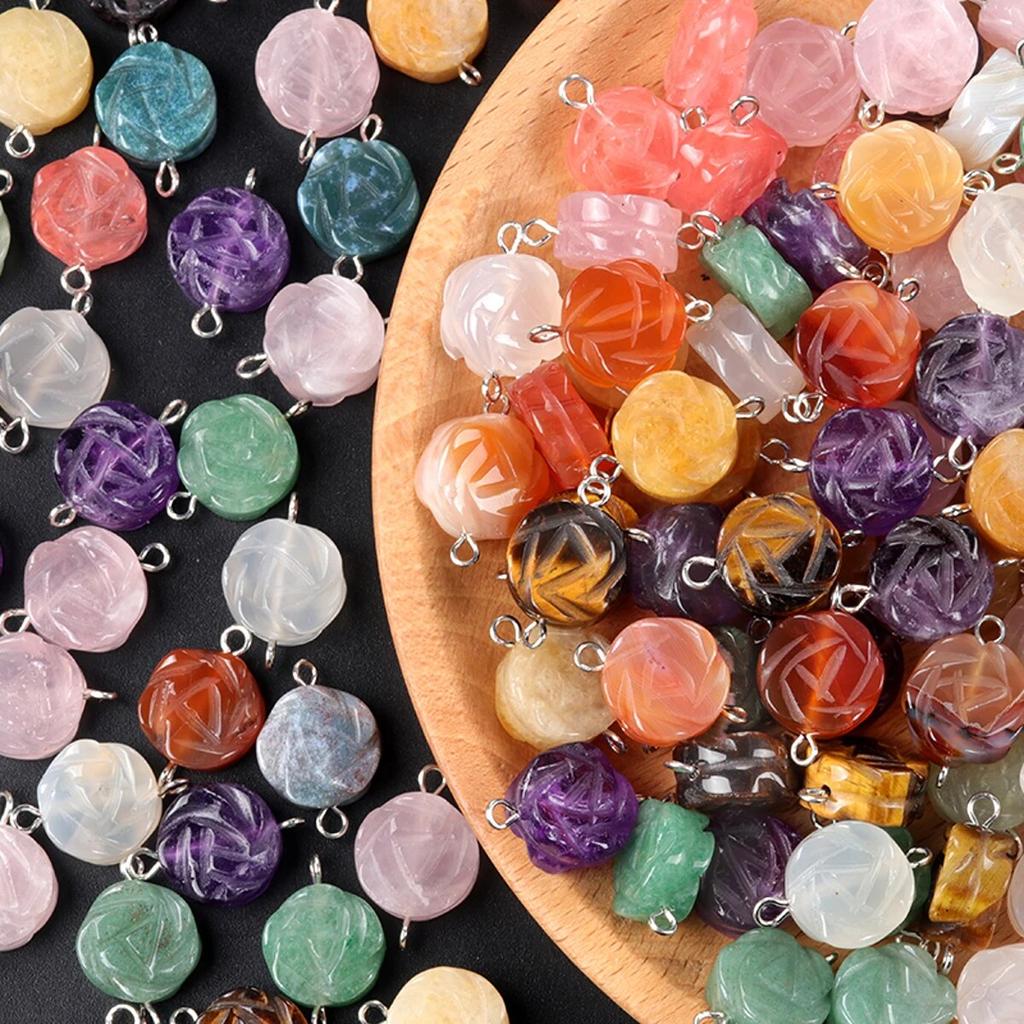 2 шт., натуральный камень, желтый нефрит/агаты, разъем в форме розы для изготовления ювелирных изделий, ожерелье, браслет, аксессуар, размер 14 мм