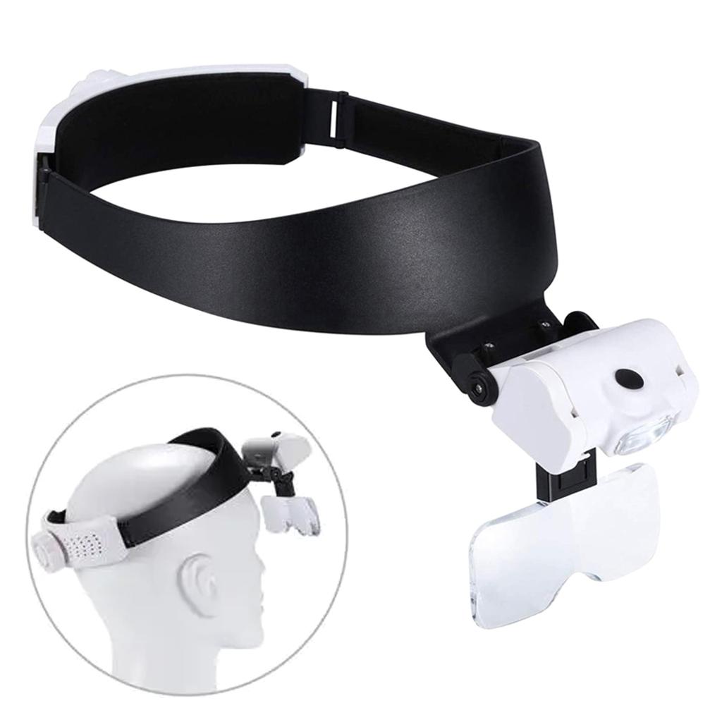 Head Mounted Magnifier 2 LED Hands Free Headband Magnifying Glass 1X 1.5X 2X 2.5X 3.5X for Close Work Reading Repairing