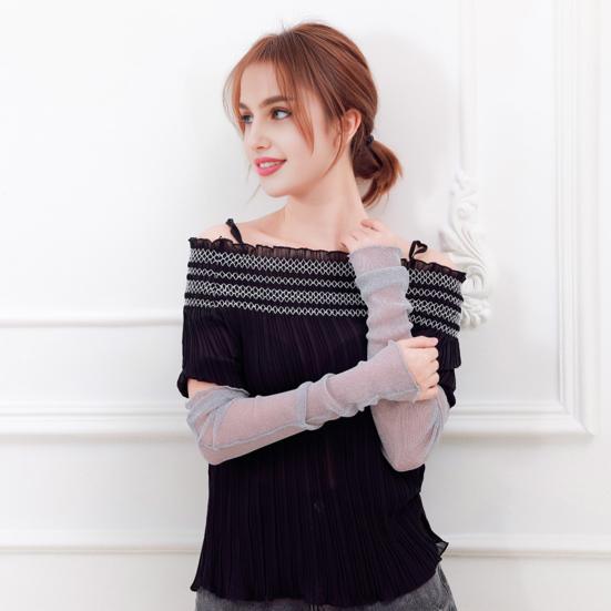 Женские прозрачные сетчатые рукава, длинные, ультратонкие, кружевные перчатки без пальцев, защита от ультрафиолетового излучения, охлаждающая сетчатая тюль, солнцезащитные рукава для улицы