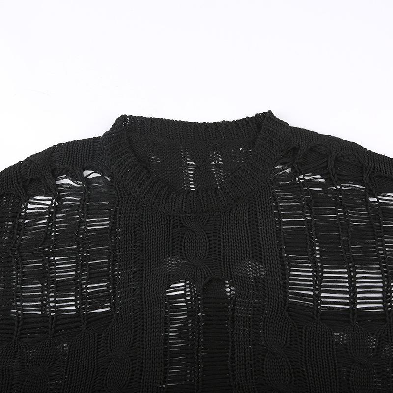 Women Hollowed Knitted Sweater Smock Female Personality Loose Outer Wear Sweater Tops