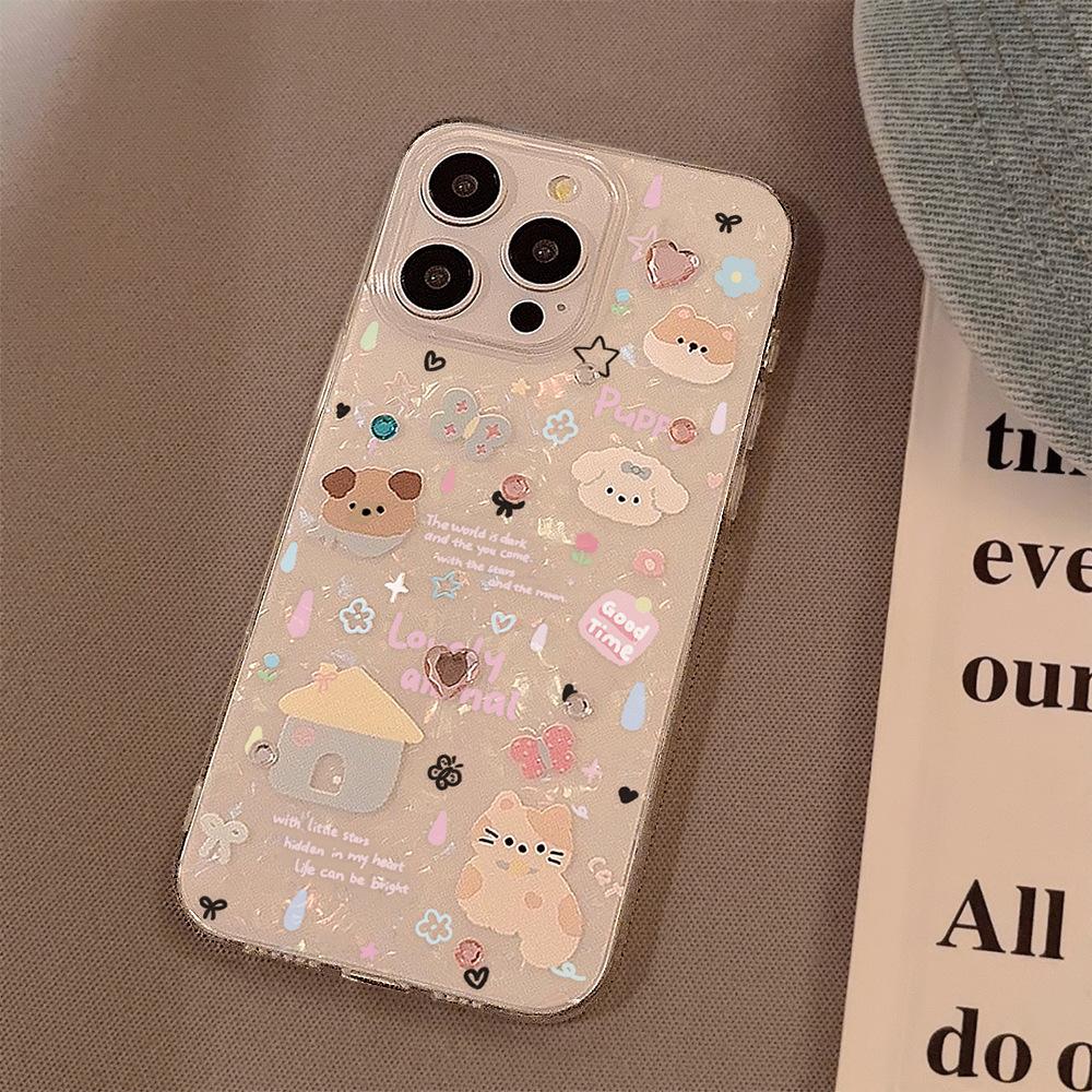 Applicable Ins Cartoon Fun Puppy Sticker Apple 15pro Max Mobile Phone Case 16 Shell Iphone15 Soft 11