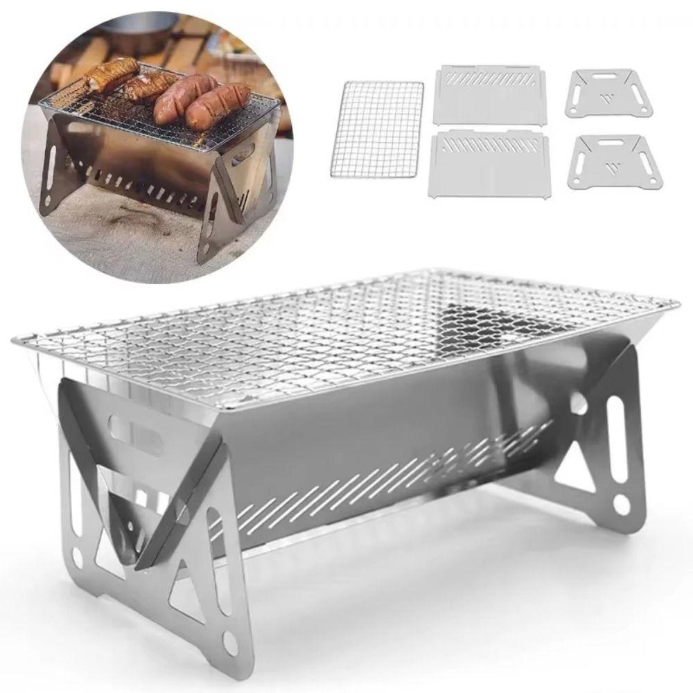 Portable BBQ Grill Rack Stainless Steel Grill Burn-er Stand Compact Folding Barbecue Grill Outdoor