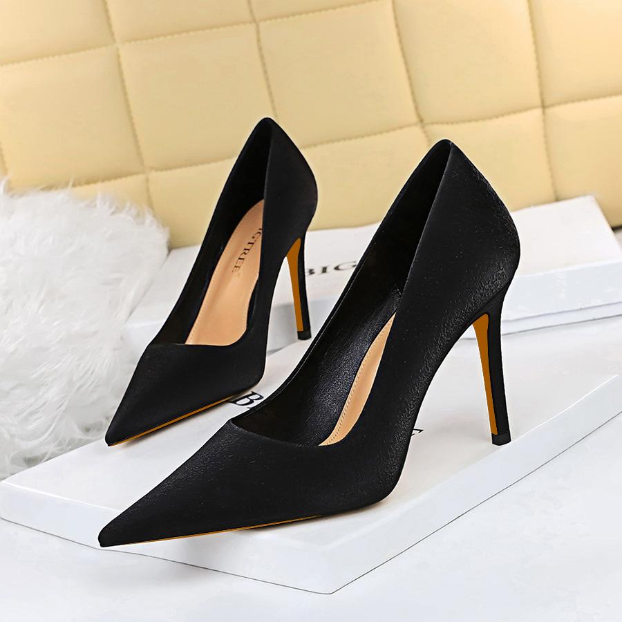 Bigtree Простые туфли на тонком каблуке Высокие каблуки 9,5 см Туфли на сверхвысоком тонком каблуке с острым носком и неглубоким ртом