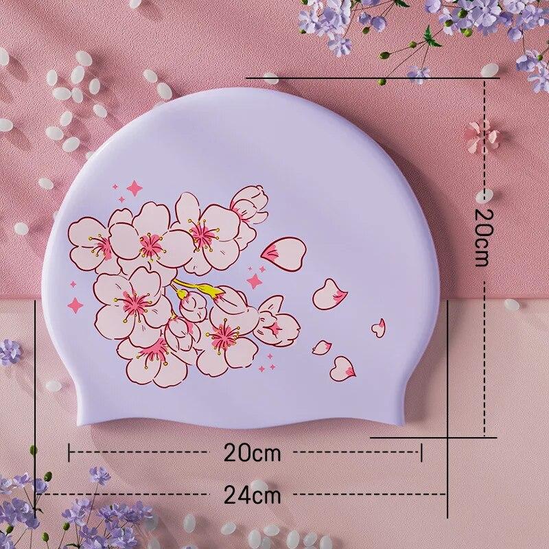 Силиконовая шапочка для плавания со свежим сладким цветочным принтом для женщин, модная шапочка для плавания с длинными волосами, защита ушей, аксессуары для бассейна