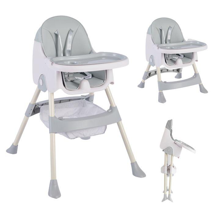 K IKIDO Chaise Haute Pour Bébé, Chaise Pliable, Chaise Haute Pour Enfants réglable,De 6 Mois À 3 ans(15KG)-Gris