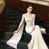 Seaside Vacation Streamer Slanted Shoulder Dress Women's Summer Slim and Thin Sexy Backless Hip Dress Long Dress