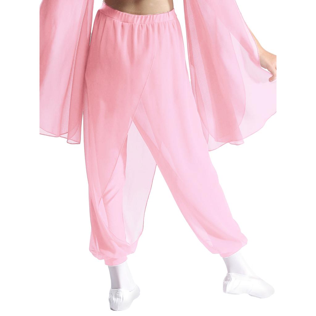 Брюки для классического танца для девочек, дизайн с разрезом и шифоновой накладкой, одежда для практики, сценические брюки