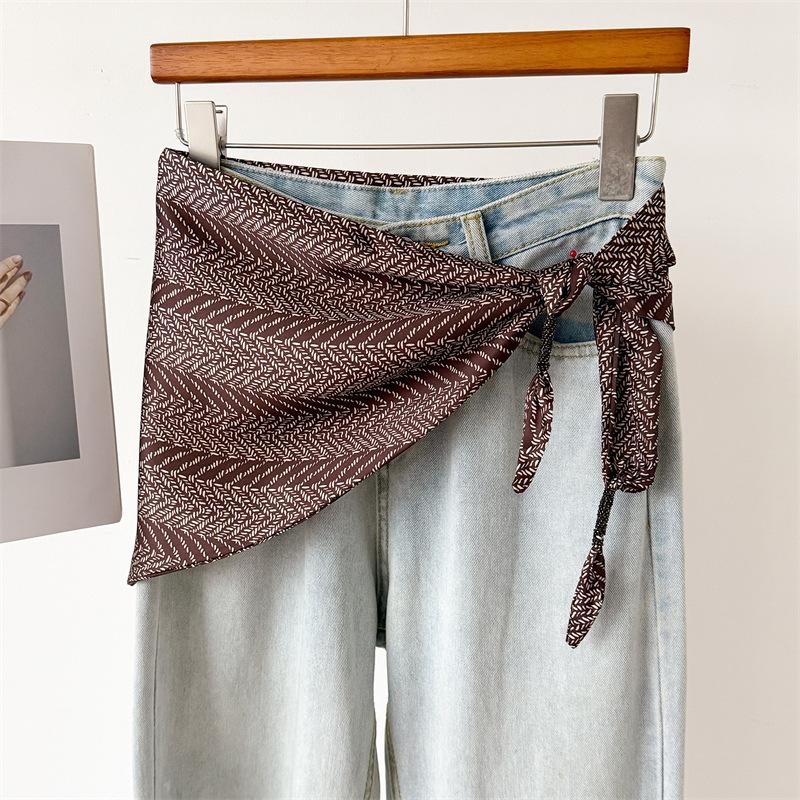 Retro vacation- faux silk double-layer printed wrap triangle scarf sun shawl women's silk scarf headscarf neckerchief