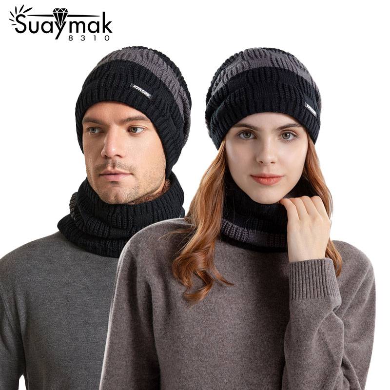 Cross-border New Knitted Pullover Hat Scarf Two-piece Winter Warm Ear Protection Men's and Women's Same Wool Hat