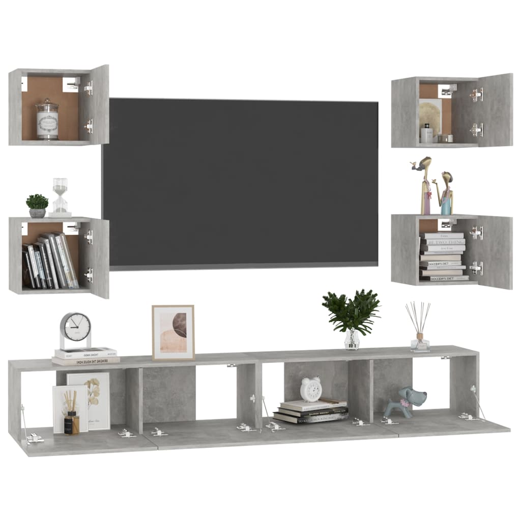 6 piece TV cabinet set concrete grey particleboard