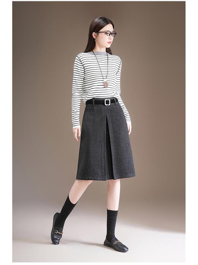 Elegant High-Waisted Woolen A-line Midi Skirt - Winter 2025