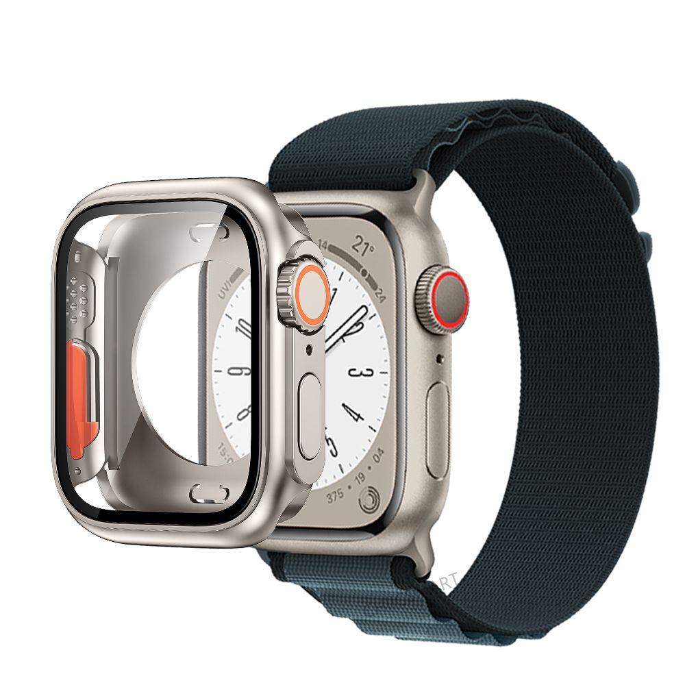 Стеклянный чехол, нейлоновый ремешок для Apple Watch 44 мм, 45 мм, 40 мм, 41 мм, чехол + ремешок, защитная пленка для экрана, IWatch Series 56 Se 7 8, переход на Ultra