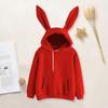 Женская осенне-зимняя толстовка с капюшоном, декор в виде заячьих ушей, сплошной цвет, свободная с длинным рукавом, эластичная манжета на шнурке, свободная с капюшоном, мягкая теплая повседневная женская толстовка с капюшоном, топ