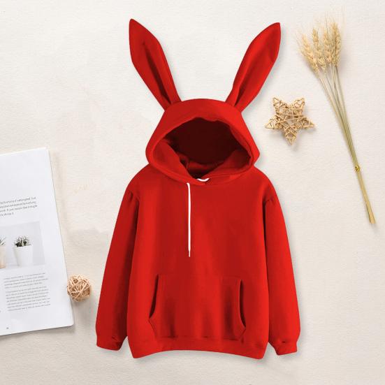Женская осенне-зимняя толстовка с капюшоном, декор в виде заячьих ушей, сплошной цвет, свободная с длинным рукавом, эластичная манжета на шнурке, свободная с капюшоном, мягкая теплая повседневная женская толстовка с капюшоном, топ