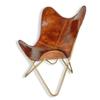 Relaxation Armchair Vintage Stylish Brown Antique Buff Leather Butterfly Chair-Living Room, Bedroom, Indoor, Outdoor Home