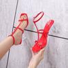 Летние новые однословные ремни универсальные простые сандалии на хрустальном каблуке женские туфли на прозрачном каблуке