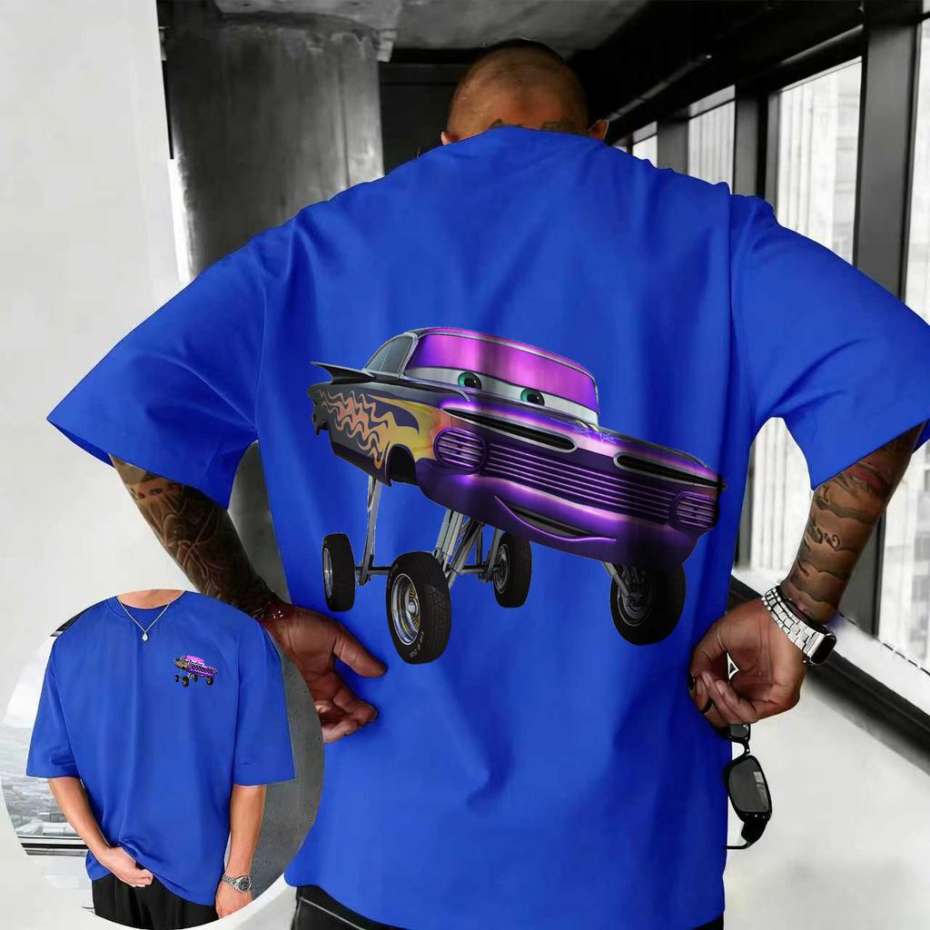 202526 Летняя футболка Disney Cars Молния МакКуин Мультяшный рисунок 100% Хлопок Печатная футболка Удобная дышащая Мужская одежда