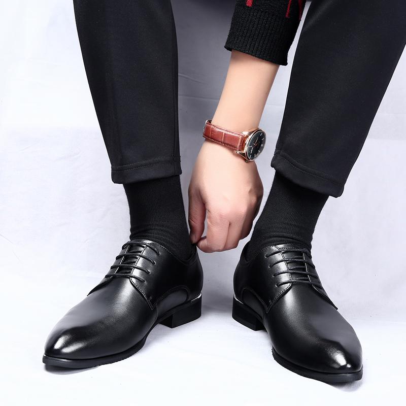 Spring Men's Korean Version Pointed Non Slip Small Leather Shoes Classic Black Lace Up Comfortable Business Casual Leather Shoes