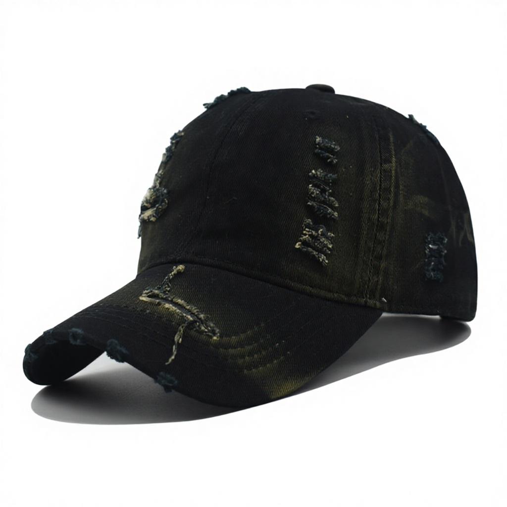 Cross-Border Hot-Selling Ripped Baseball Cap Washed Gradient Color Snapback Breathable PVC 6-Panel Couple's Curved Brim Solid