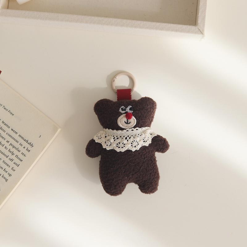 Кавайный кулон в виде маленького медвежонка с красным носом, милый мультяшный брелок в виде мягкой игрушки, очаровательное кольцо для ключей, украшение для подвешивания на рюкзак, шармы для сумки