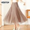 Women Elegant Long Skirts Summer Mesh Chiffon Casual Skirt Female Faldas