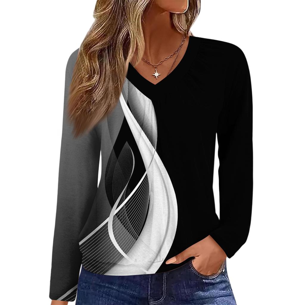 Женский повседневный модный топ с V-образным вырезом, рукавами реглан, плиссировкой и цветочным принтом, с длинным рукавом